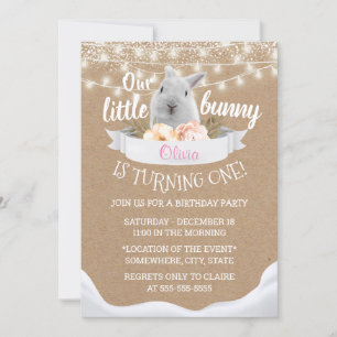 Invitation Cute Petit Lapin Rustique Kraft Premier Anniversai