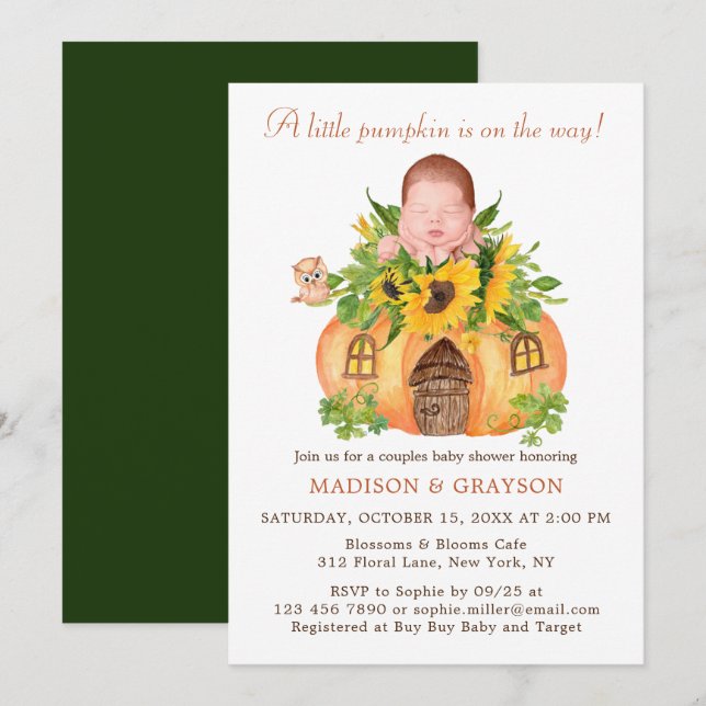 Invitation Cute Petits Couples Citrouilles Baby shower Invita (Devant / Derrière)