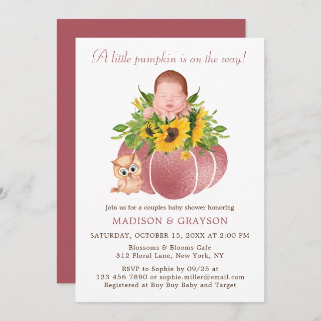 Invitation Cute Petits Couples Citrouilles Baby shower Invita (Devant / Derrière)