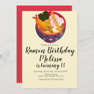 Invitation Cute Pho Oriental Ramen Anniversaire Dîner Rouge p