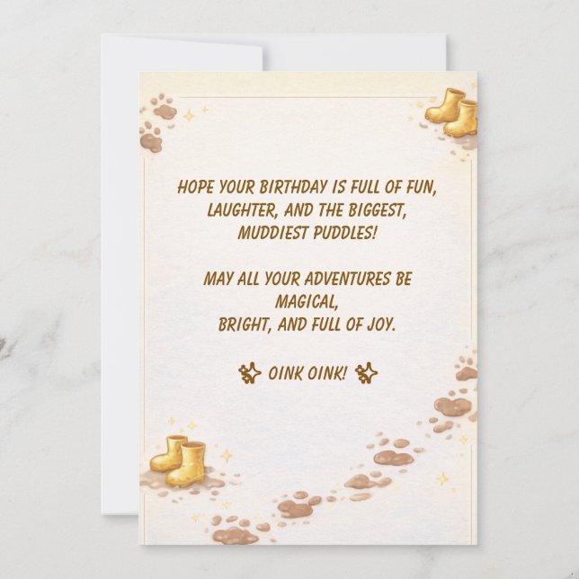 Invitation Cute Pig Golden Boots Muddy Puddle Party Kids (Dos)