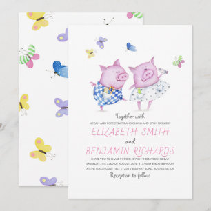 Invitation Cute Pigs Couple Élégant et romantique Mariage
