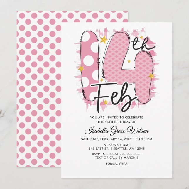 Invitation Cute Pink 14 février Saint-Valentin Anniversaire (Devant / Derrière)