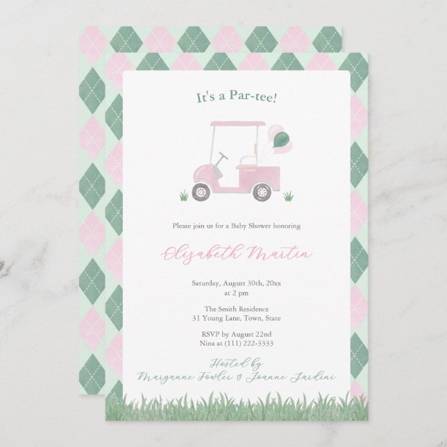 Invitation Cute Pink And Green Golf Theme Baby Girl Shower (Devant / Derrière)