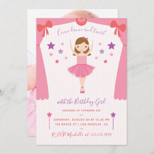 Invitation Cute Pink Ballerina Anniversaire ajouter photo Inv