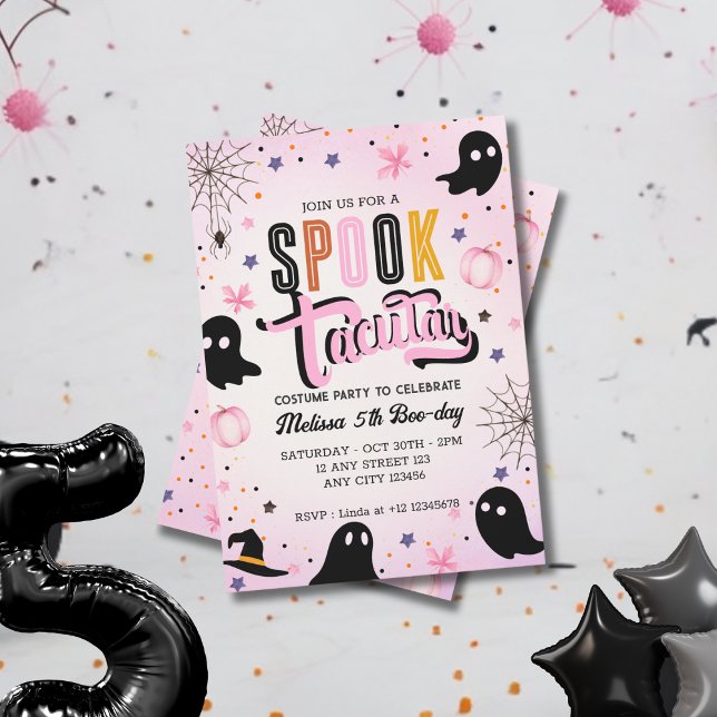 Invitation Cute Pink Black Spooktacular Anniversaire Hallowee (Créateur téléchargé)