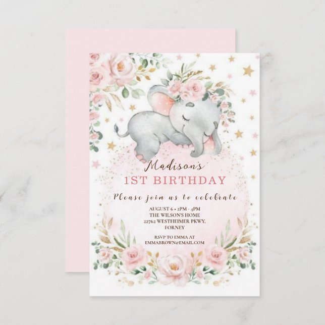 Invitation Cute Pink Bow Coquette primer cumpleaños (Devant / Derrière)