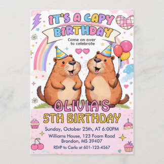 Invitation Cute Pink Capy Birthday - Girly Capybara Birthday