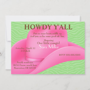 Invitation Cute Pink Country Cowboy Casquette Anniversaire In