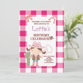 Invitation Cute Pink Cowirl Child's Birthday