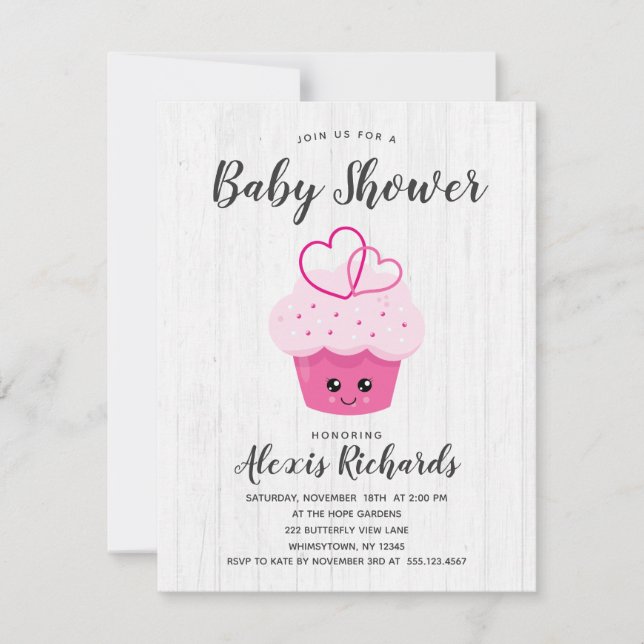 Invitation Cute Pink Cupcake Kawaii Baby Shower (Devant)
