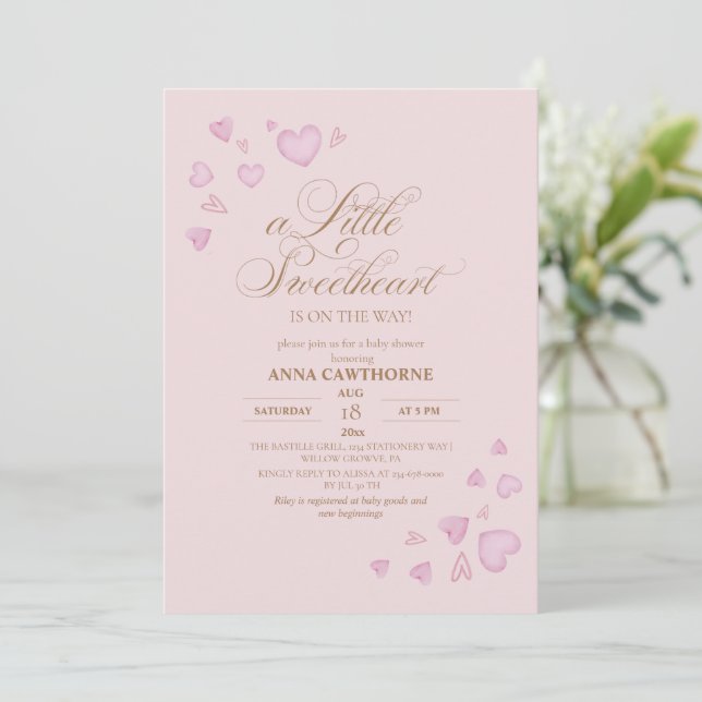 Invitation  Cute Pink Hearts Baby Shower (Debout devant)