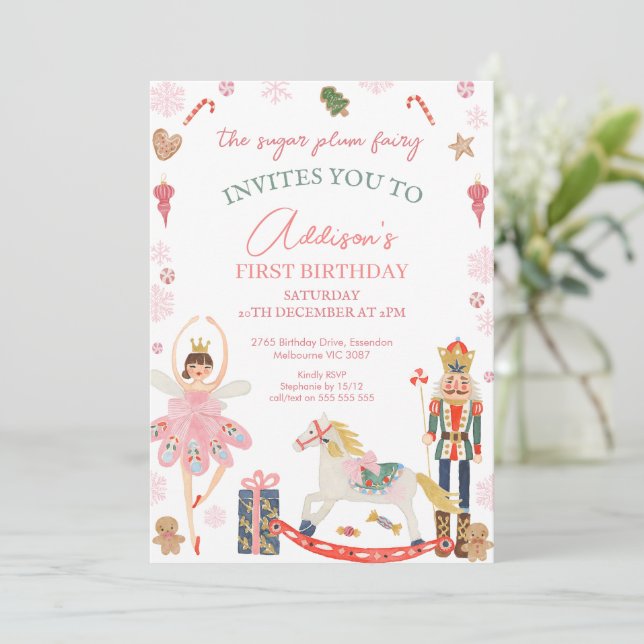 Invitation Cute Pink Plum Fairy Nutcracker Anniversaire (Debout devant)