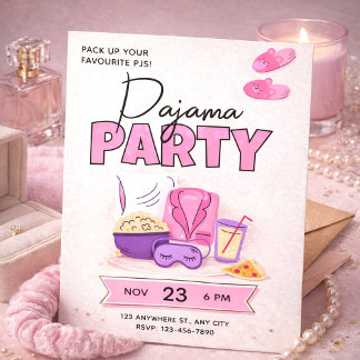 Invitation Cute Pink Sleepover for Girls Pajama Party