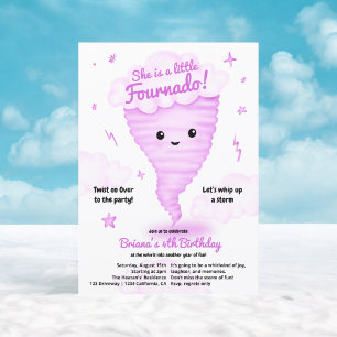 Invitation Cute Pink Tornado Thématique 4ème anniversaire Fêt