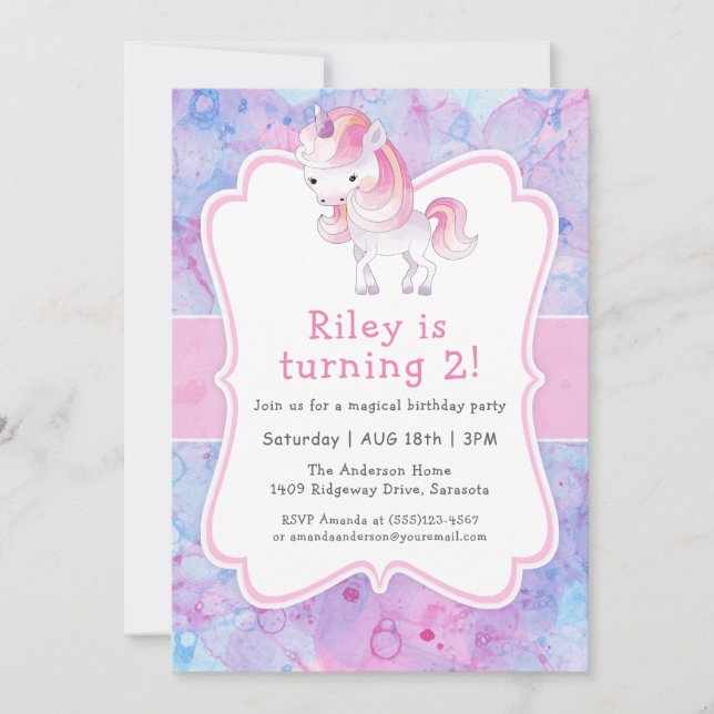 Invitation Cute Pink Unicorn Fête d'anniversaire de la fille