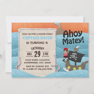 Invitation Cute Pirate Adventure Ahoy Matey Boy Anniversaire