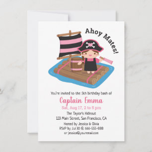 Invitation Cute Pirate Capitaine Girl Raft Enfant fête d'anni