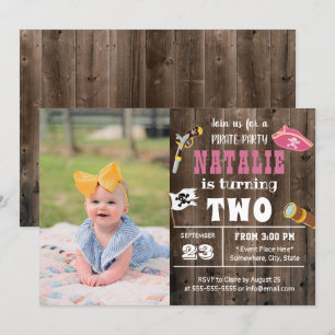 Invitation Cute Pirate Girl Photo personnalisée 2e anniversai