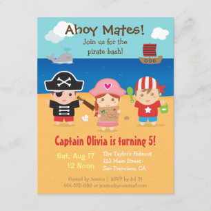 Invitation Cute Pirate Theme Anniversaire de enfant Party Inv