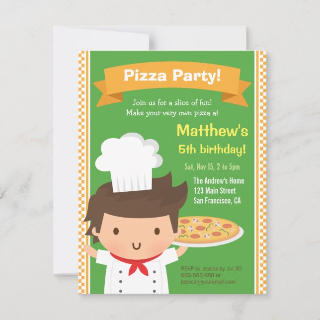 Invitation Cute Pizza Chef Boy Anniversaire de enfant Party (Devant)