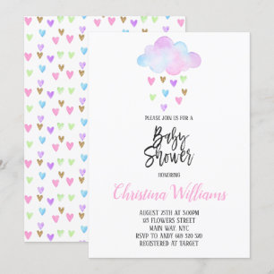 Invitation Cute pluie nuageuse Rainbow Watercolor Baby shower