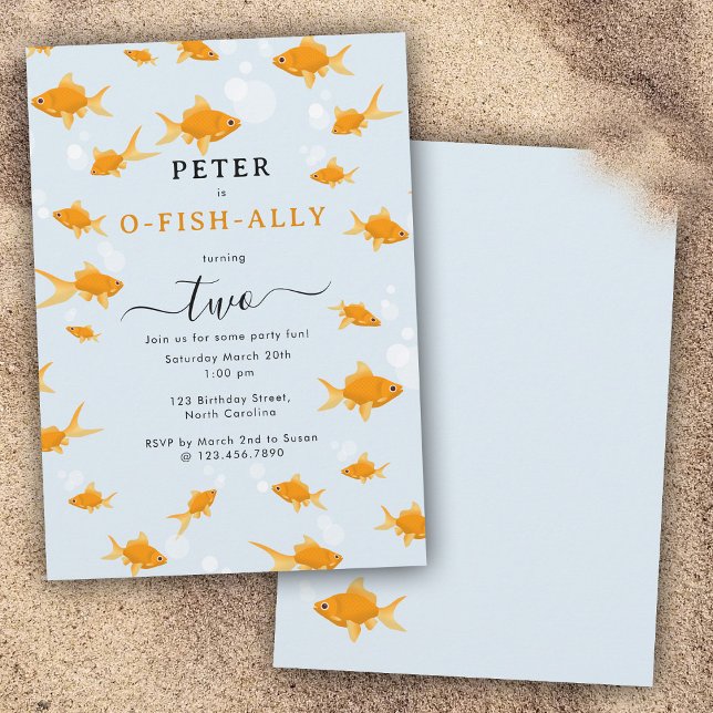 Invitation Cute poisson d'or nage eau o poisson ally Annivers (Cute Goldfish Swimming Water O Fish Ally Birthday Invitation)