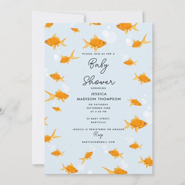 Invitation Cute poisson d'or nager dans le Baby shower aquati (Devant)