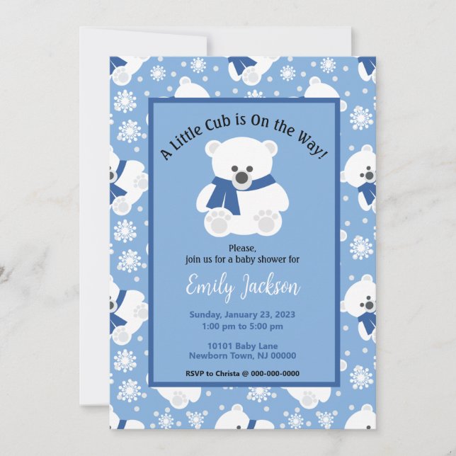 Invitation Cute Polar Bear and Snowflakes Baby Shower (Devant)