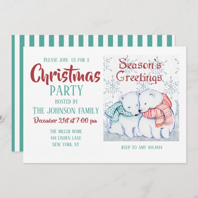 Invitation Cute Polar Bears (Devant / Derrière)