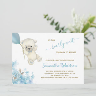 Invitation Cute Polar Ours Bleu Baby shower Garçon