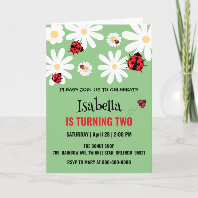 Invitation Cute Polka dot Ladybug Daisy Anniversaire de enfan (Devant)