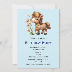 Invitation Cute Pony Manger Daisies Horseback Équitation Anni