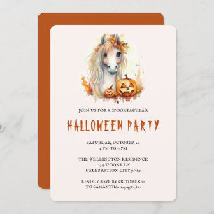 Invitation Cute Pony Orange Citrouille Famille Halloween