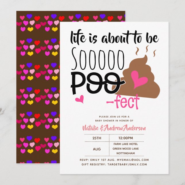 Invitation Cute POOP Emoji poofect Baby shower Filles Drôle (Devant / Derrière)