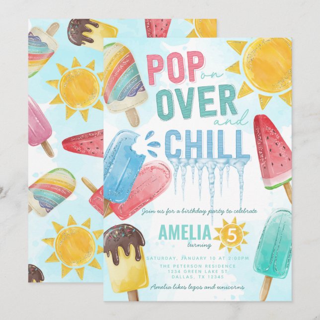 Invitation Cute Popsicle d'été Pop over Chill Anniversaire (Devant / Derrière)