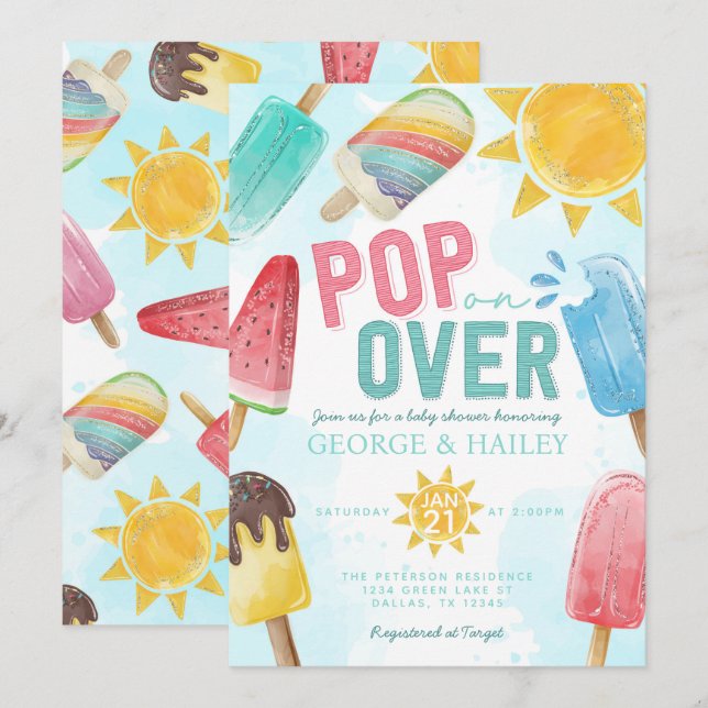 Invitation Cute Popsicle d'été Pop sur le Baby shower (Devant / Derrière)