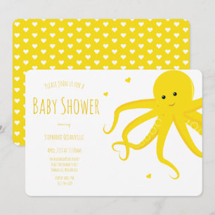 Invitation Cute poulpe Coeur Jaune Baby shower horizontal