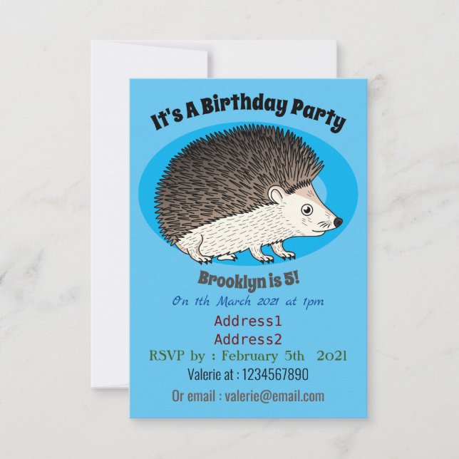 Invitation Cute prickly hedgehog cartoon (Devant)