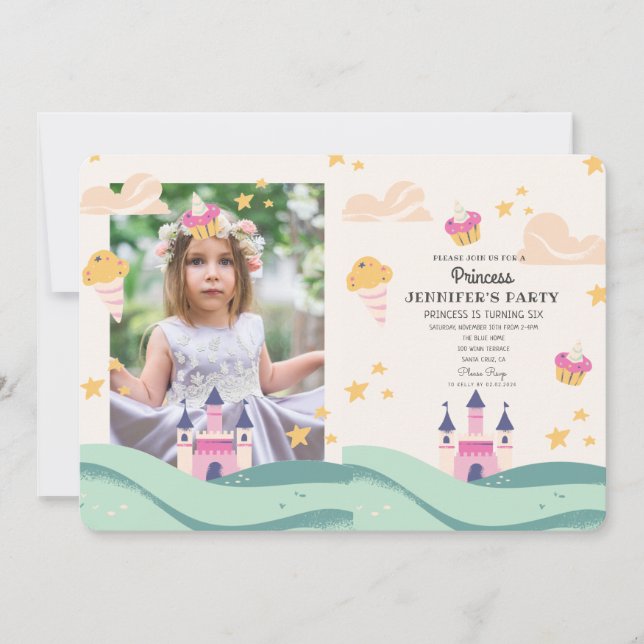 Invitation Cute Princess Photo Pink Castle Anniversaire (Devant)