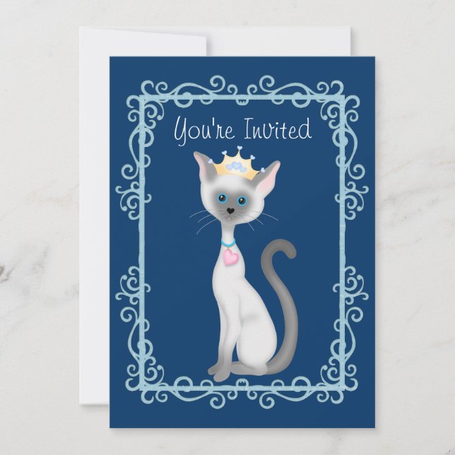 Invitation Cute Princess Siamese Kitty Chat Anniversaire (Devant)
