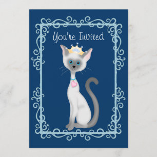 Invitation Cute Princess Siamese Kitty Chat Anniversaire