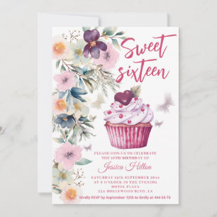 Invitation Cute Printemps boho floral cupcake doux 16