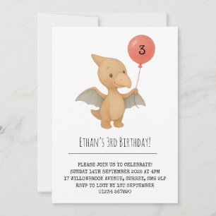 Invitation Cute Pterodactyl tenant Blonde rose Anniversaire