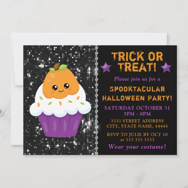 Invitation Cute Pumpkin Halloween Cupcake Party (Devant)