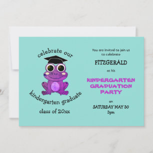 Invitation Cute Purple Frog Kindergarten Graduation Party