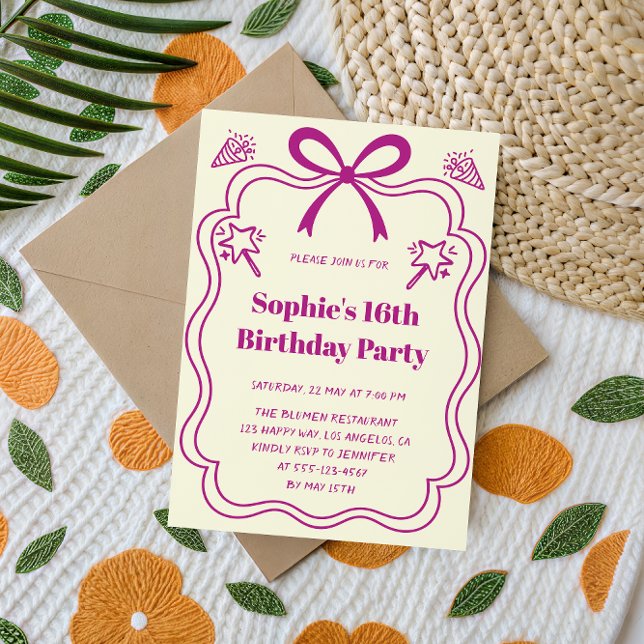 Invitation Cute Purple Ribbon Frame Sweet 16 Birthday Party (Créateur téléchargé)