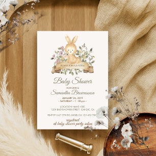 Invitation Cute Rabbit Baby shower de ruban botanique