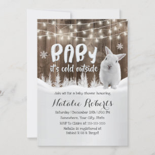 Invitation Cute Rabbit Rustique Forêt d'hiver Baby shower