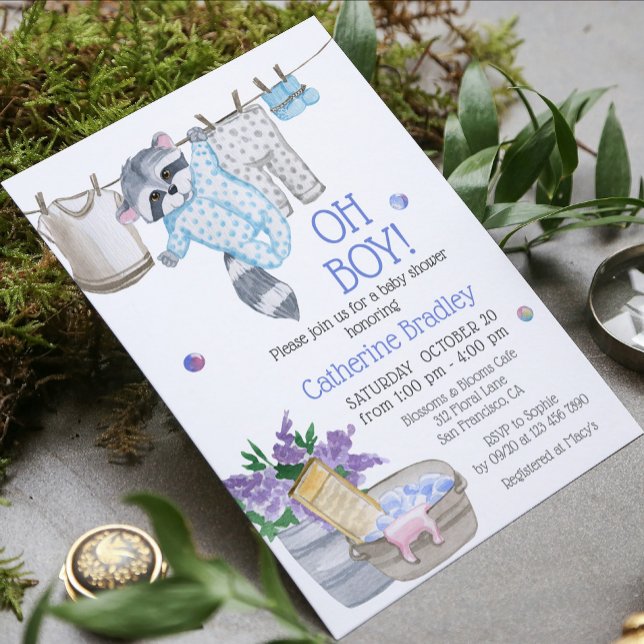 Invitation Cute Raccoon Lash Day Boy Watercolor Baby shower (Créateur téléchargé)